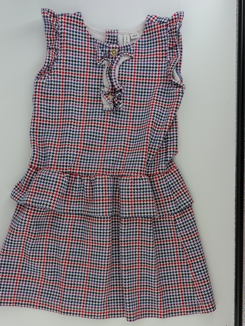 Janie and Jack Navy, Red & White Houndstooth Peplum Dress